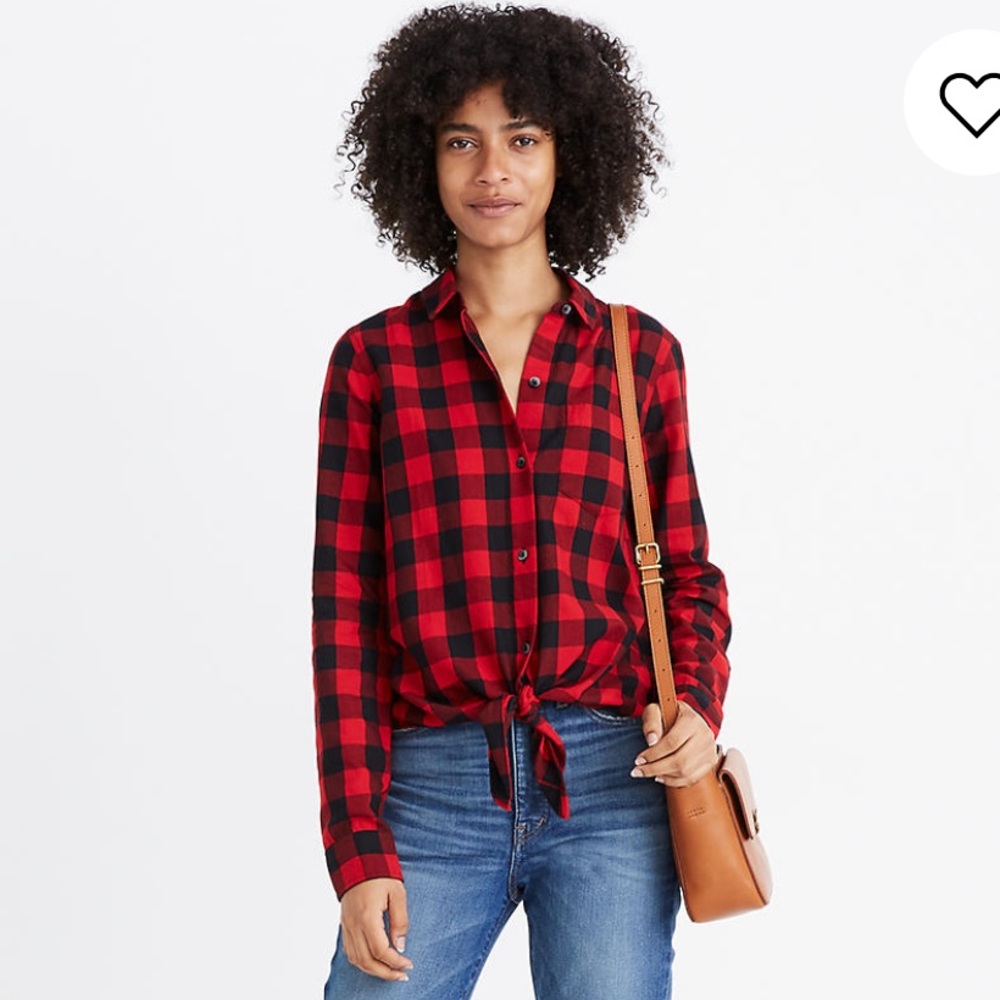 Madewell Flannel Tie Front shirt in buffalo check size XS new with tags